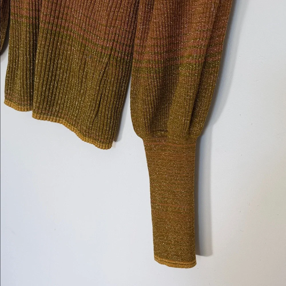 Ulla Johnson Metallic Ribbed Puff-Sleeve Top in Mustard & Bronze